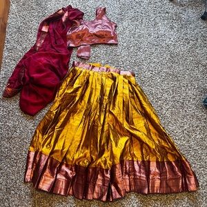 Metallic Gold and Maroon Lehenga Set with Maroon Dupatta